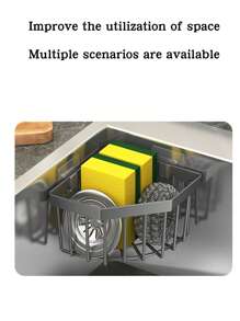 1 Pezzo Organizer per lavandino, porta sapone, tappo dello scarico, portaspugna, cestino portaoggetti multifunzione anti-ruggine, mensola da parete per cucina e bagno, colore nero/grigio