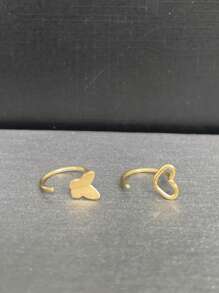 2 Stücke Edelstahl Nasenringe/Lippen-Ringe mit Herzform und Schmetterling, goldener Schmuck für Damen, Sommer Schmuck