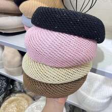 Boina de estrella brillante de malla tejida nueva de primavera y verano, gorro de punto femenino, boina hueca - Blanco - Ver 6