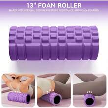 Rodillo de espuma para masaje muscular, rodillo de ejercicio de alta densidad patentado de 13" para liberación de puntos de activación musculares y miofasciales, yoga, rodillo de espalda para acondicionamiento físico, yoga (morado) - Morado - Ver 4