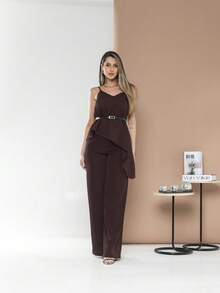 Asymmetric Blouse Set With Elegant Palazzo Pants C3142 - Coffee Brown - View 7