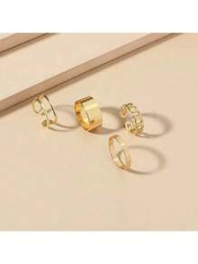 4pcs Stainless Steel Open Ring Set, Minimalist & Personalized, Great For Parties And Gifts