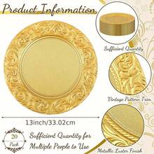 20Pcs 13-Inch Golden Charger Plates - Reusable Plastic Embossed Floral Dinner Plate Chargers For Wedding, Engagement, New Year, Valentine'S Day, All-Season Decorative Tableware - Durable & Sturdy For Christmas, Thanksgiving, Universal Holidays - Gold - View 2