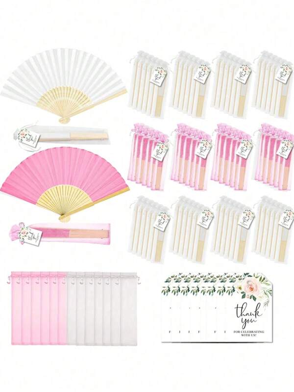 15 Stücke Rosa Hochzeit Faltfächer Set, Hochzeitsgeschenk, Faltfächer, Dankeskarten mit Organzabeutel, Brautjungfern Geschenkset, Hochzeitstanz Accessoires, perfekt für Hochzeitsgäste, Brautjungfern und Hochzeitsparty