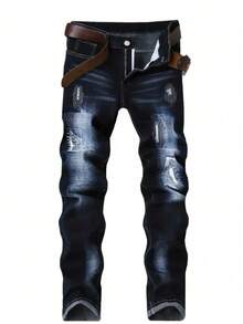 Men's Fashion Embroidered Jeans - Dark Wash - View 1