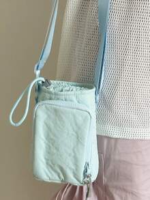 1 件时尚尼龙斜挎包，带水瓶架 - 多功能单肩手机袋，适合跑步和户外活动，颜色可选黑色、浅蓝色、绿色、橙红色、灰色