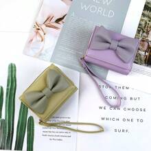1pc Korean Style Bow Design Short Wallet Fashion Minimalist PU Leather Tri-Fold Coin & Card Purse Suitable For Girls Women Office Ladies Great For Work Business Trip Commuting Outing Travel