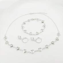 Women's Colorful Heart Necklace + Bracelet And Earrings Set In 925 Silver Plated - White - View 3