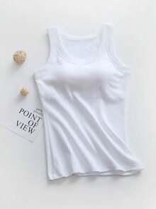 2 件套女式纯色简约打底衫，舒适带衬垫运动背心，适合健身 - 彩色 - 查看 5