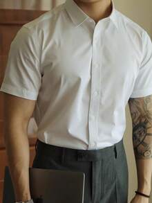 男士短袖衬衫，轻薄商务休闲修身正装衬衫，夏季薄款 - 白色 - 查看 2