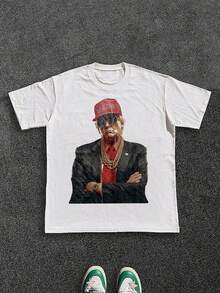 Stylish Heavy Cotton Men's TShirt, 220gsm Pure Cotton, Unique Donald Trump Rapper Design, Perfect For Casual Wear, Ideal For Men Who Appreciate Bold Fashion Statements, A Great Gift Choice. - 白色 - 查看 1