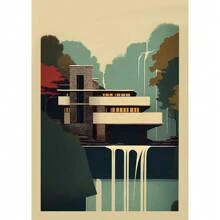 1pc Fallingwater House Posters Modern Architecture Canvas Painting Wall Art Home Living Room Bauhaus Decoration Decor Gift No Frame
