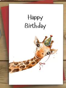 1pc Giraffe Birthday Card With Envelope - Cheerful Cartoon Design, High-Quality Paper, Perfect For Family, Youngsters, Teens, And Loved Ones On All Occasions