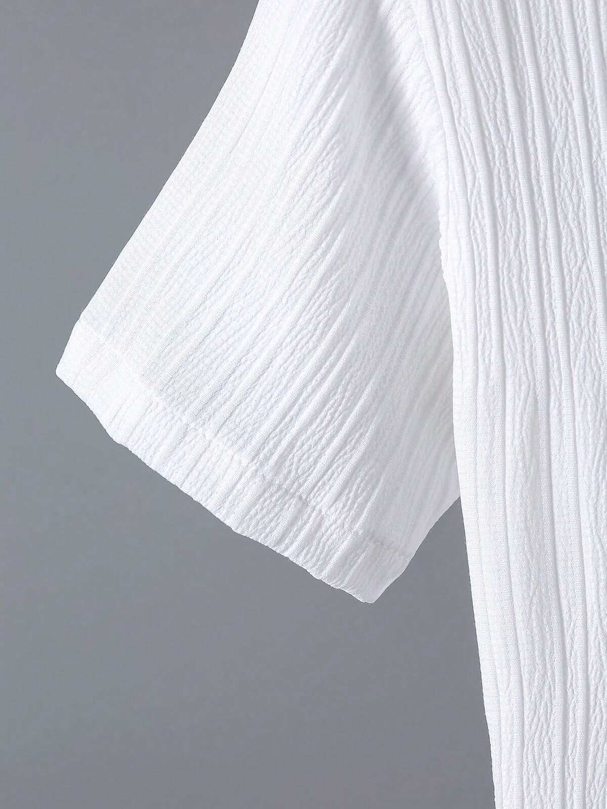 2 pièces/Set Chemise à col mao et short en tissu texturé pour garçons, été, âges 8-15 3