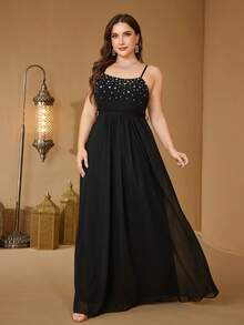 宝石镶嵌露肩连衣裙和长袍二合一奢华亮片镶嵌长款晚礼服