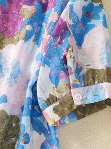 Women's Floral Print Loose Fit Lapel Button Down Shirt Elegant Casual Short Sleeve Blouse For Spring Summer Office & Daily Wear