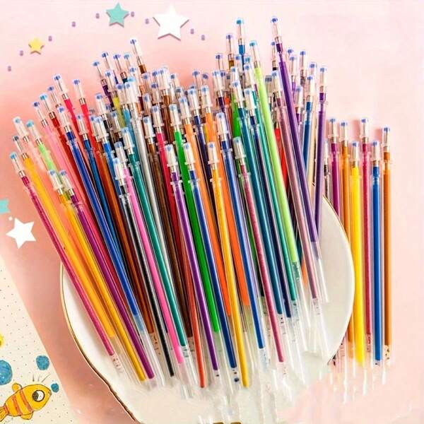 New 12/24/48/100 Pieces Colorful Ballpoint Pen Refill Set, Glitter, Neon, Pastel Colored Ink Refills (0.8mm Bullet Point) For Art, DIY, Note-Taking Back To School
