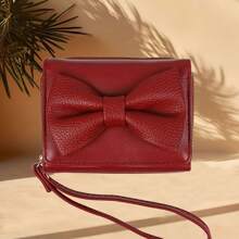 1pc Korean Style Bow Design Short Wallet Fashion Minimalist PU Leather Tri-Fold Coin & Card Purse Suitable For Girls Women Office Ladies Great For Work Business Trip Commuting Outing Travel