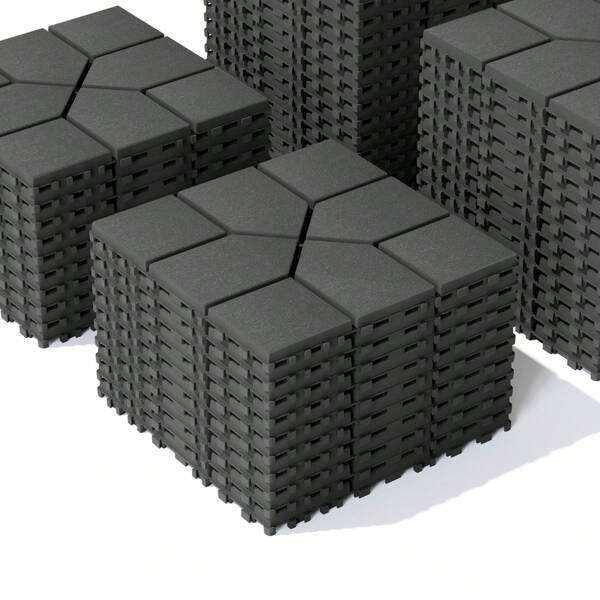 Baldosas de plástico entrelazables Pouseayar, paquete de 44 piezas para piso de patio exterior, de 12"X12" cuadradas, impermeables para uso en exteriores, baldosas para plataformas de patio, piscina, balcón y jardín, 2 colores opcionales (gris/marrón)
