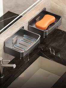 1个13.3厘米*8.3厘米壁挂式皂盒,无需钻孔,独特的塑料皂液器,皂架,带沥水架的皂盒,适用于浴室、卫生间和厨房的塑料免钻孔皂盒,壁挂式带托盘皂盒,适用于宿舍和家居装饰,节省空间,无需钻孔壁挂式矩形设计,带沥水架和挂钩,浴室配件,浴室装饰,浴室,浴室配件。返校季 - 彩色 - 查看 3