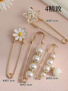 6pcs Pearl & Rhinestone Decor Fashion Brooch Pins, Versatile For Daily Wear For Women