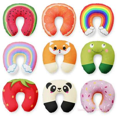 Almohada inflable para el cuello de viaje estilo INS de dibujos animados, Panda en forma de U, nube deíris, fruta, cojín inflable para niños, adultos, familia y amigos