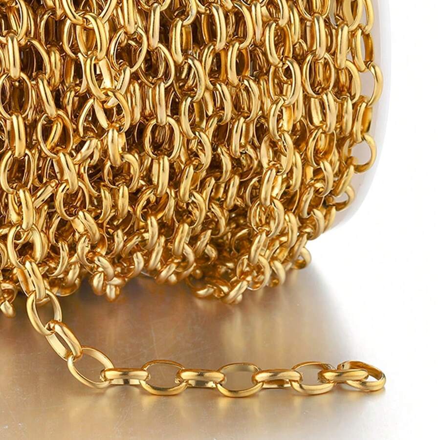1 & 5 Meters Golden Stainless Steel Wide Chain Oval Chain Ring High Quality Chain For DIY Making Necklace Bracelet Jewelry Chain Accessories