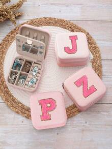 1pc26 Letter Zipper With Mirror Jewelry Storage Box, Small PU Leather Travel Jewelry Storage Box, Collectible Jewelry Box, Ring Storage Box, Pendant Storage Box, Earring Storage Box, Necklace Storage Box, Bracelet Jewelry Box, Wedding Ring Box - Multicolor - View 4