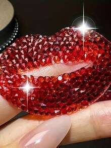 2pcs/10pcs Red Lip Rhinestone Stickers, DIY Fashion Shoes And Jeans Accessories Resin Rhinestone Patch Stickers Red Lip Hot Melt Adhesive Net Rhinestone Stickers DIY Rhinestone Hot Map Luggage, Shoes And Hats Christmas, New Year, Valentine's Day Wedding Decoration. - Multicolor - View 8