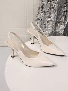 Women High Heel Pumps, Spring New Pointed Toe High Heels, Sexy Stiletto Black Patent Leather Sandals, 2-In-1 Convertible Shoes, White Sandals - White - View 2