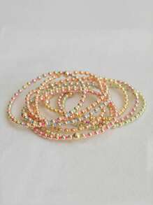 1 pieza Pulsera elástica de moda, estilo bohemio con cuentas de vidrio multicolor, hebra de cuentas de metal enchapado en cobre, pulsera apilable, adecuada para uso diario de mujeres y como regalo