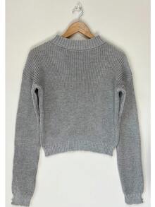 Women's Knitted Cropped Blouse, Fang Sweater. - Xám - Xem 1
