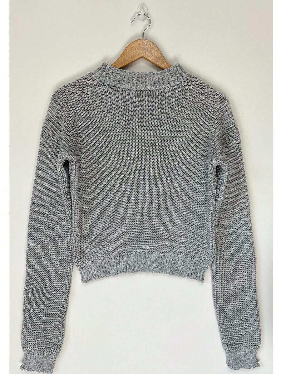 Women's Knitted Cropped Blouse, Fang Sweater. - Xám - Xem 1