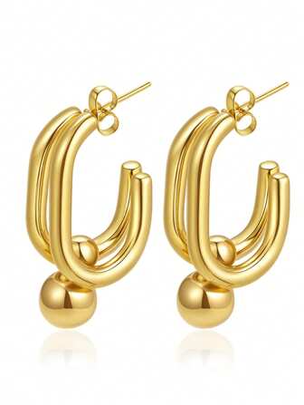 1 par de pendientes elegantes de uso diario de acero inoxidable chapado en oro de 18K para mujeres
