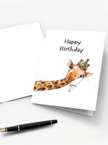 1pc Giraffe Birthday Card With Envelope - Cheerful Cartoon Design, High-Quality Paper, Perfect For Family, Youngsters, Teens, And Loved Ones On All Occasions