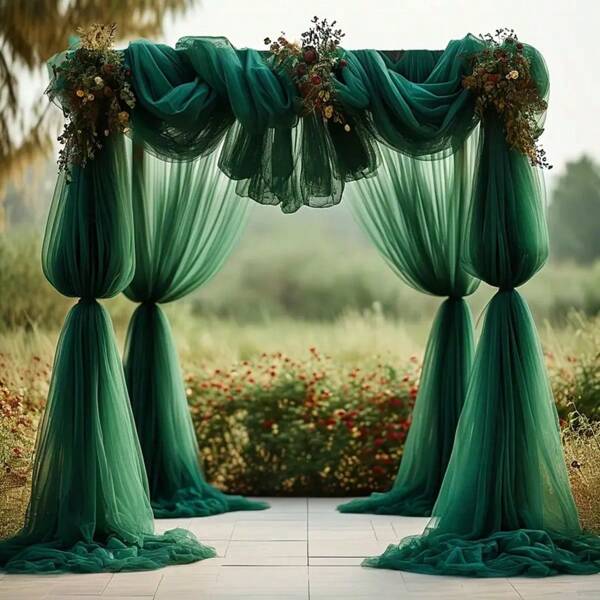 1pc Olive Green Mesh Fabric, Tulle Curtain, Party Backdrop Decor, Sheer Curtain, Arch, Photography Backdrop, Wedding, Birthday, Tent Decor, Photo Shoot Party, Can Be Cut Freely