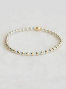 1 pieza Pulsera elástica de moda, estilo bohemio con cuentas de vidrio multicolor, hebra de cuentas de metal enchapado en cobre, pulsera apilable, adecuada para uso diario de mujeres y como regalo