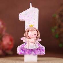 Handmade 0-9 Number Letter Birthday Candles, DIY Birthday Cake Festival Theme Party Decorations, Gradient Pink And Purple Angel Girl Fine Glitter Painted Numeric Candles For Birthday Celebration, Wedding, Party, Female Version