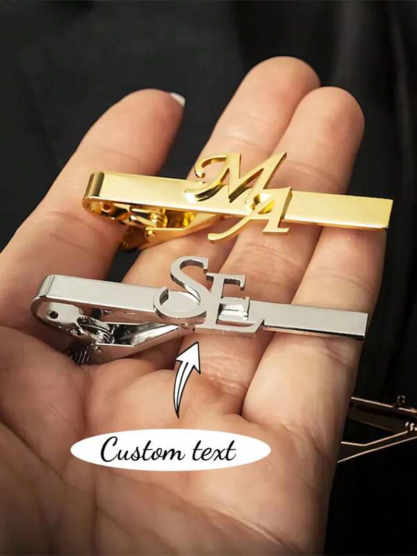 1 pièce Pince à cravate personnalisable avec initiales personnalisées, style haut de gamme, convient pour le lieu de travail, le marié, le petit ami, le père, portable en toute saison, cadeau parfait pour la fête des pères, la Saint-Valentin
