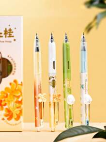 4 piezas Bolígrafo de tinta de carbono de secado rápido, silencioso y con aroma a flores de osmanto, resistente al agua, ideal para exámenes y útiles escolares, vuelta al cole