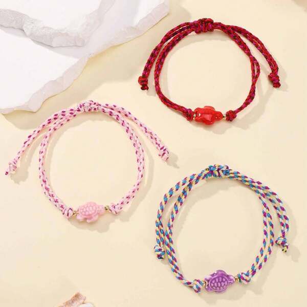 Beryohz 1pc Boho Ceramic Sea Turtle & Chinese Knot Mixed Color Bracelet, Suitable For Women Everyday & Holiday Wear