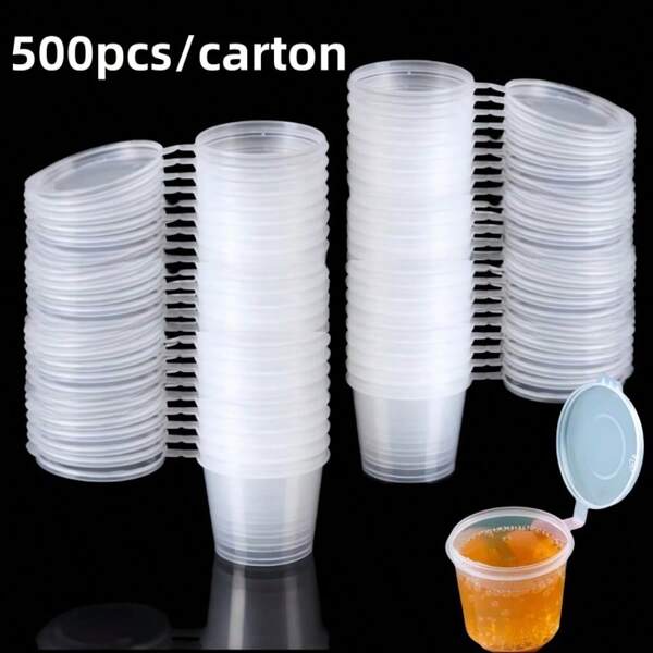 500/50 piezas Contenedores de plástico transparente para condimentos, con tapa abisagrada sellada, tazas desechables para salsa para almacenamiento de alimentos, salsa para ensalada, ketchup, salsa picante, cremas, salsa de soja y organización de cocina, y de uso múltiple