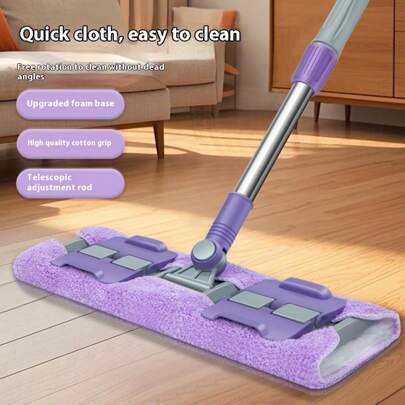 Extra Large 14" Professional Dust Mop Floor Cleaning System, Flat Mop Set With 1 Reusable Washable Pads - Microfiber Mops For Hardwood, Laminate, Tile Cleaning, Stainless Steel Handle, Suitable For Cleaning Bedroom, Kitchen, Living Room And Walls
