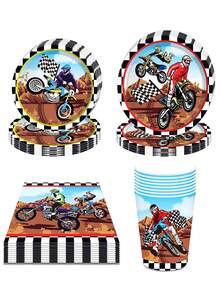 10 件越野摩托车派对盘子、9 盎司杯子和餐巾派对用品摩托车主题派对餐具套装越野摩托车越野自行车派对装饰礼品生日、淋浴、服务 10 - 彩色 - 查看 7