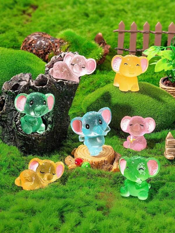 5/10pcs Luminous Mini Resin Elephant, Glow In The Dark Tiny Elephant Figures For DIY Fairy Garden, Glass Container, Potted Plant Decor, Micro Landscape Craft, Garden Decoration, Car Interior Accessories, Party, Perfect Birthday Gift(Random Color)