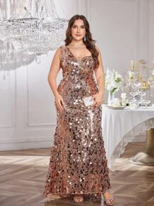 UNITHORSE Plunging Neck Sleeveless Glittering Sequin Embellished Party Cocktail Dress