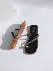 2025 Comfortable Thick Bottom Women's Flat Shoes, Soft & Flexible, New Stylish Square Toe Slip-On Mules With Elegant Detail, Metallic Buckle Decoration, Refined Fashion Solid Color Flats - Black - View 10