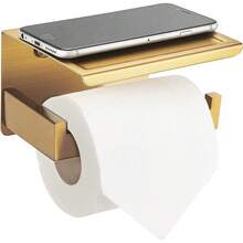 New  Gold Toilet Paper Holder, Stick On Brushed Brass Toilet Paper Holder  Shelf, Self Adhive No Drill Or Wall-Mount  Screws For Bathroom - 拉絲黃銅架子 - 查看 8