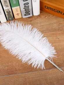 1pc Party Feather Pen, Stainless Steel Banquet Touch Pen, Wedding Signing Pen, Decoration For Western Wedding Guest Book, Back To School Season - Multicolor - View 2