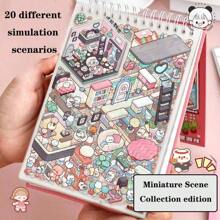 Set de colección de paisajes en miniatura que incluye 20 tarjetas de escena + 25 pegatinas + 1 pinza, con efecto visual 3D. Pegatinas en miniatura de casas DIY para manualidades y recuerdos escolares, ideal para el regreso a clases.